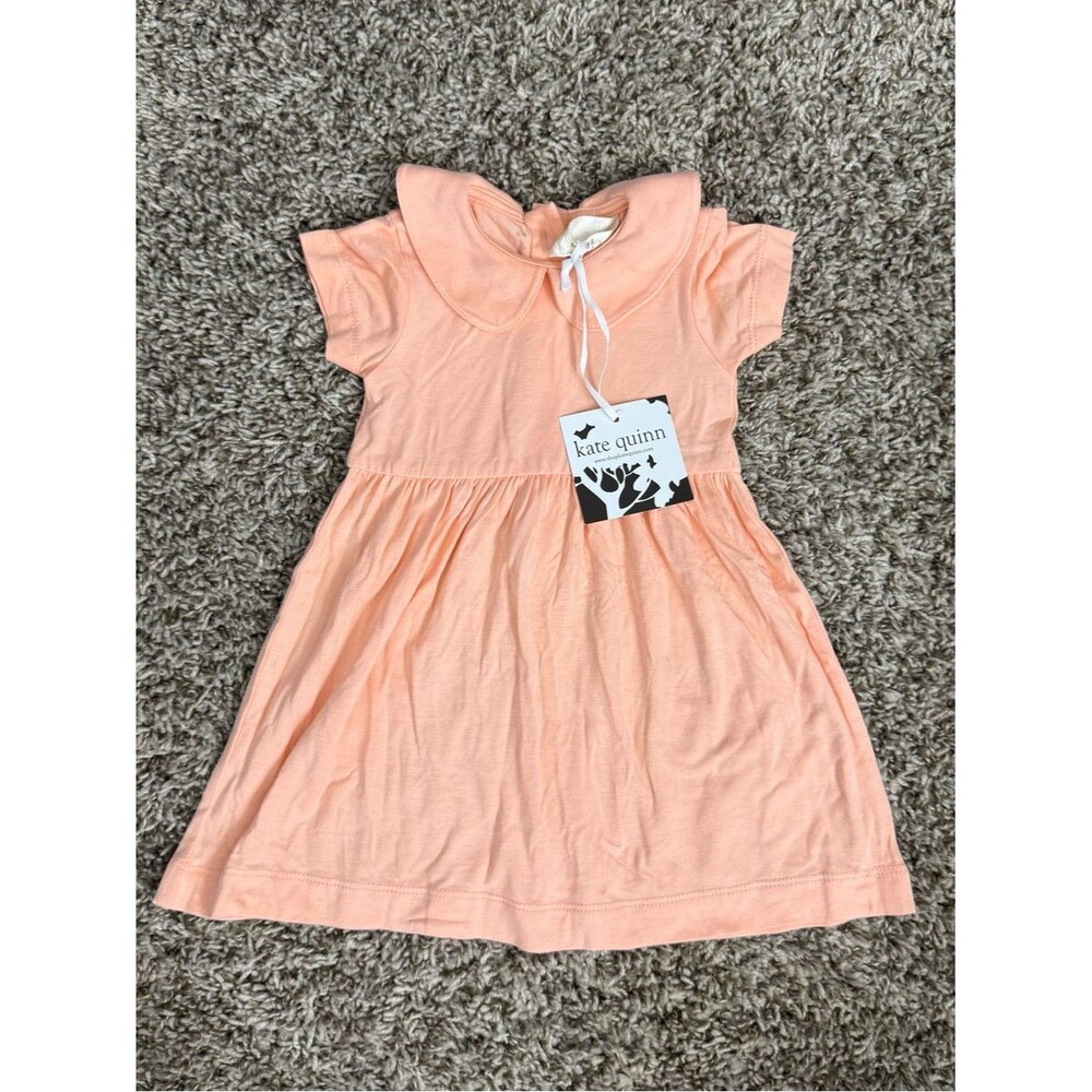 Kate Quinn Bamboo Dress Baby Girl 0-3 Months Collar Button Short Sleeve Peach